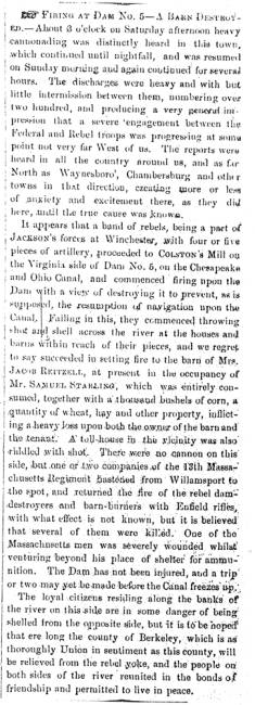 Article in Herald of Freedom and Torch Light, 1861 - "Firing at Dam No. 5"