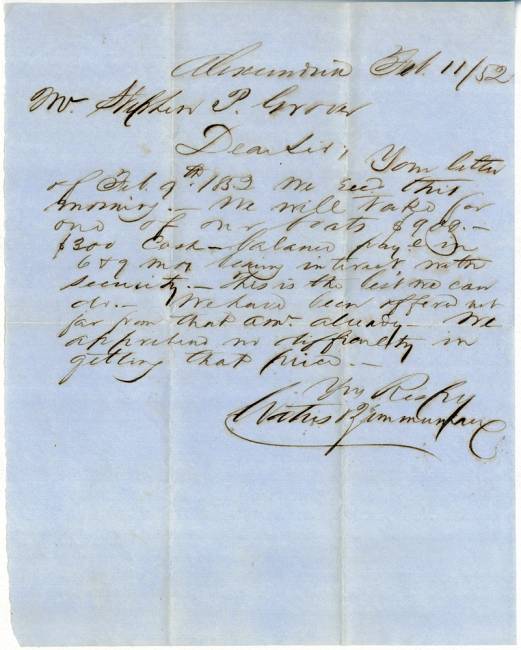Handwritten letter to Alexandria, Feb 11, 1852