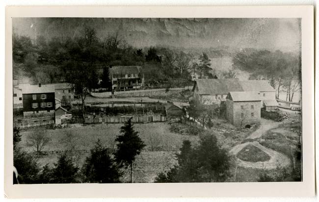 This photograph shows the whole complex at Charles Mill, built along Camp Spring Run