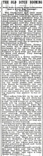 Article in Hagerstown Mail, 1892 - "The Old Ditch Booming"