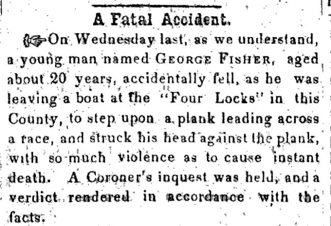News article in Herald of Freedom & Torch Light, 1855 - "A Fatal Accident."