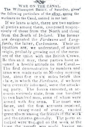 News article in Hagerstown Mail, 1834 - "War On The Canal."