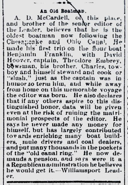 News article in The Globe, 1893 - "An Old Boatman"