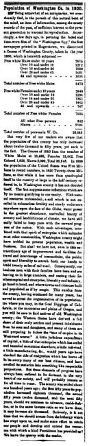 News article in Herald of Freedom & Torch Light, 1857 - "Population of Washington Co. in 1800"