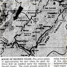 Newspaper image from Cumberland Times News of B-52 bomber crash in 1964