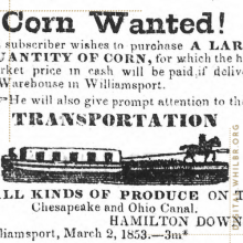 Print advertisement for Corn from 1853