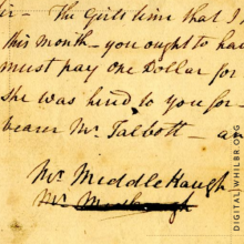 Image of a small note from 1850 demanding for the return of a slave 