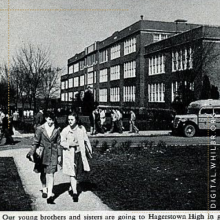 Photograph of 2 women students walking at Hagerstown Junior College
