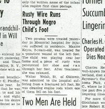 Clipping of newspaper article titled "Rusty Wire Runs Through Negro Child's Foot"