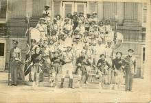 Band poses on Cumberland City Hall steps circa 1940s