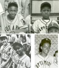 Collage of 4 cropped pictures featuring 4 young and high school baseball player photos