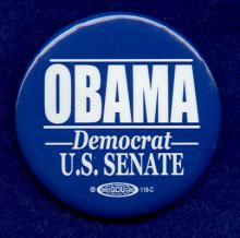 Photo of button for Obama Democrat U.S. Senate 2004