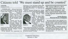 Newspaper article titled "Citizens told 'We must stand up and be counted'"