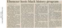 Newspaper article about Ebenzer black history program