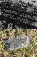 2 photos, one from African American troops on the deck of the Louisville in 1919; cemetery marker of Fulton Myers 1890 - 1918