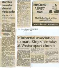 4 newspaper clippings on MLK day from Cumberland Times-News