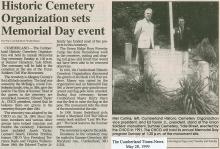 Newspaper article clipping about Historic Cemetery Organization sets Memorial Day event