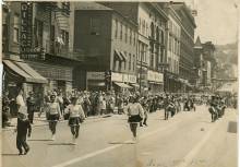 Fulton Myers Drum and Bugle Corps marching down Baltimore Street, Cumberland MD 1946
