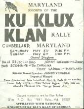 Flyer for Maryland Knights of the Ku Klux Klan
