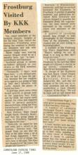 Newspaper article titled "Frostburg Visited by KKK Members"