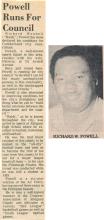 Newspaper article and picture of Richard Powell; "Powell Runs for Council"