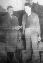 2 men shaking hands; Clarence Edward Trimble, Sr. – First “Negro” Korean War Registrant 1951