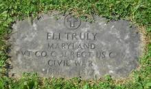 Graver marker for Eli Truly, who fought in Civil War; Lived from 1814 - 1877