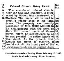 Newspaper article of on Color Church being Razed
