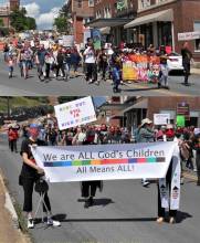 2 photos of march for "Juneteenth for Justice" in Cumberland MD - 2020