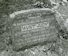 Cemetery grave marking titled "Aunt Judy"