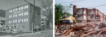 2 photos of Benjamin Banneker Apartments; 1 circa 1950s; 2nd picture of demolition