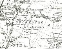 Black and white road map of Frostburg circa 1870s