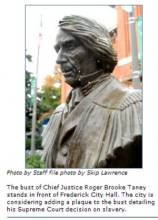 Newspaper photo of bust of Chief Justice Roger Brooke Taney 2007