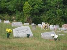 Photo of Woodlawn cemetery with grave stones and flowers 