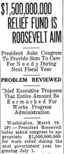 News article from Cumberland Evening Times, 1936-03-18; $1.5 Billion Relief fund