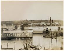 Photo of flooded old power plant in Williamsport and the Cushwa warehouse during 1936 Flood