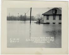 Photo of flooded street at Conomac Park (from Conococheague and Potomac)