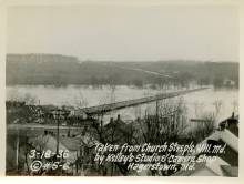 Photograph of Route 11 Williamsport looking into WV taken from Church Steeple; Flooded Potomac 1936 Flood