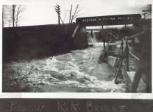 Photo from Cascade, Washington County, MD. Cascading water over the dam under Western Maryland Railway bridge