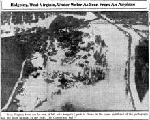 Overhead photograph of Ridgeley, West Virginia, Under Water in 1936 Flood