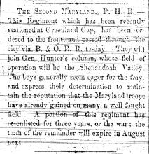 News article from Alleganian, The Second Maryland PHB