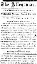 News article from The Alleganian - The Week's News - Wednesday Morning, August 18, 1864