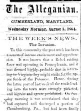 News article from The Alleganian - The Week's News - Wednesday Morning, August 3, 1864