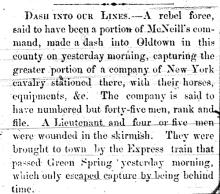 News article from The Alleganian - Dash Into Our Lines,  1864-11-02