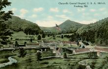 Postcard drawing of Clarysville General Hospital circa 1863