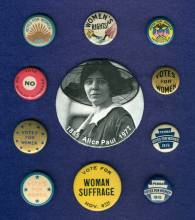 Display setting of 11 buttons, 1 large button of woman - celebrating Women's History