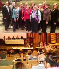 2 photos; 1 group photo of Women Leaders; 1 of speaker and room full of guests