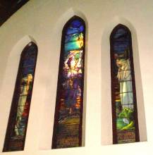 Stained glass windows inside of Emmanuel Parish (Emmanuel Episcopal Church) in Cumberland, Maryland