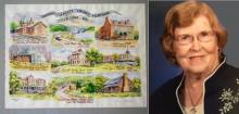 2 photos; 1 sketch of Historic Garrett County Maryland poster featuring 9 images of historic locations in Garrett County; portrait of Emily Lee Wittman