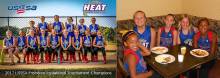 2 photos; team photo of Girl's fast pitch Softball Team - Cumberland Heat; 5 team members eating at restaurant 